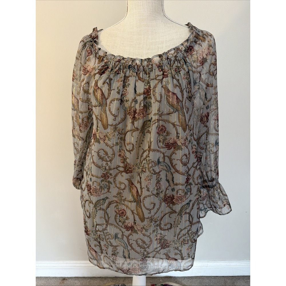 Soft Surroundings Blouse Womens Size Large Aitana Peasant Boho Tunic Top Sage L